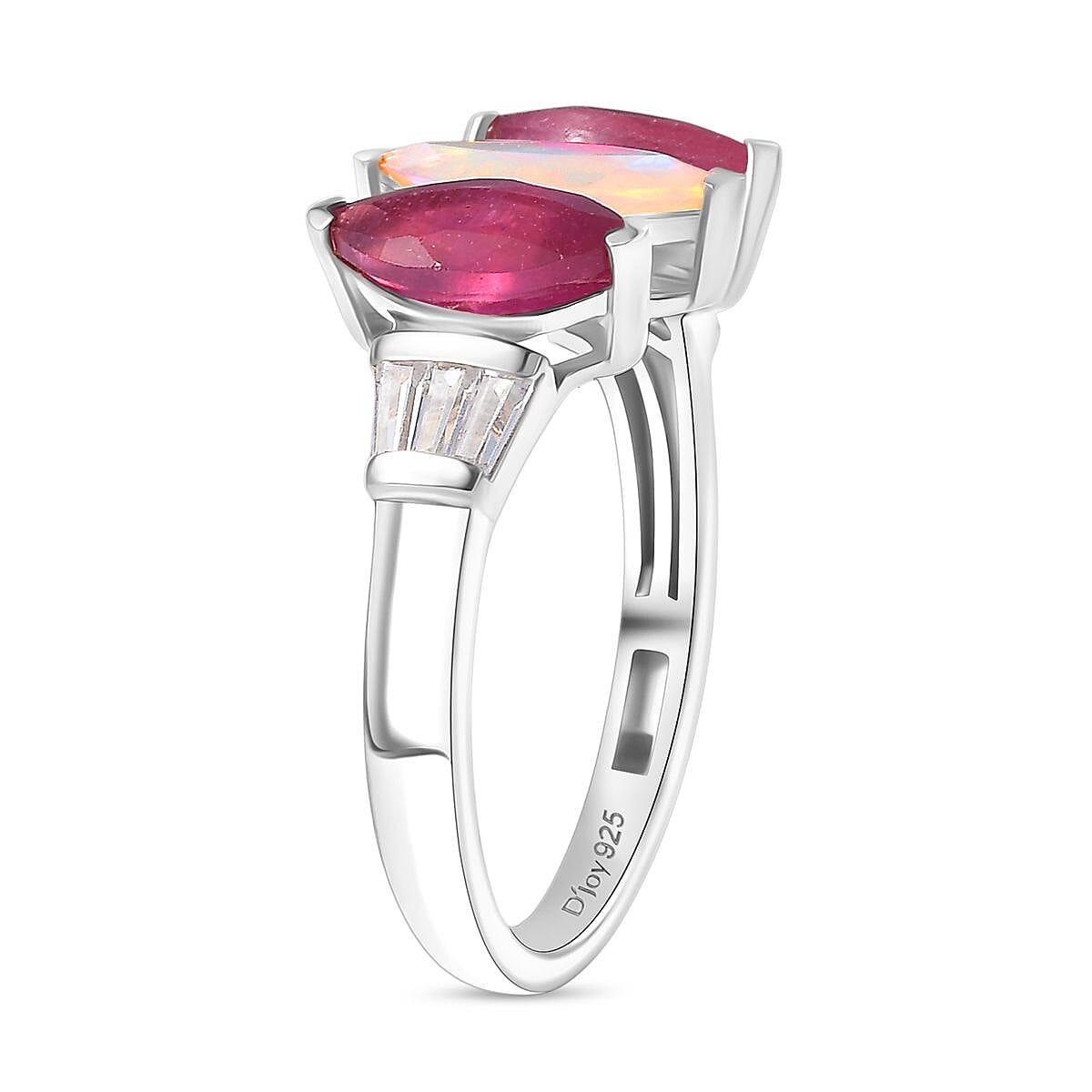 D'Joy Ethiopian Opal African Ruby White Zircon Main Stone With Side Stone Ring