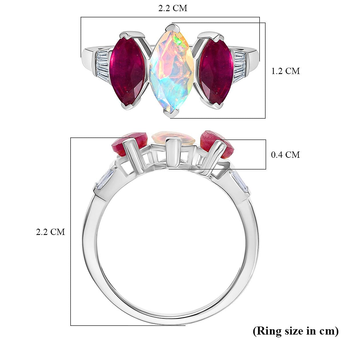 D'Joy Ethiopian Opal African Ruby White Zircon Main Stone With Side Stone Ring