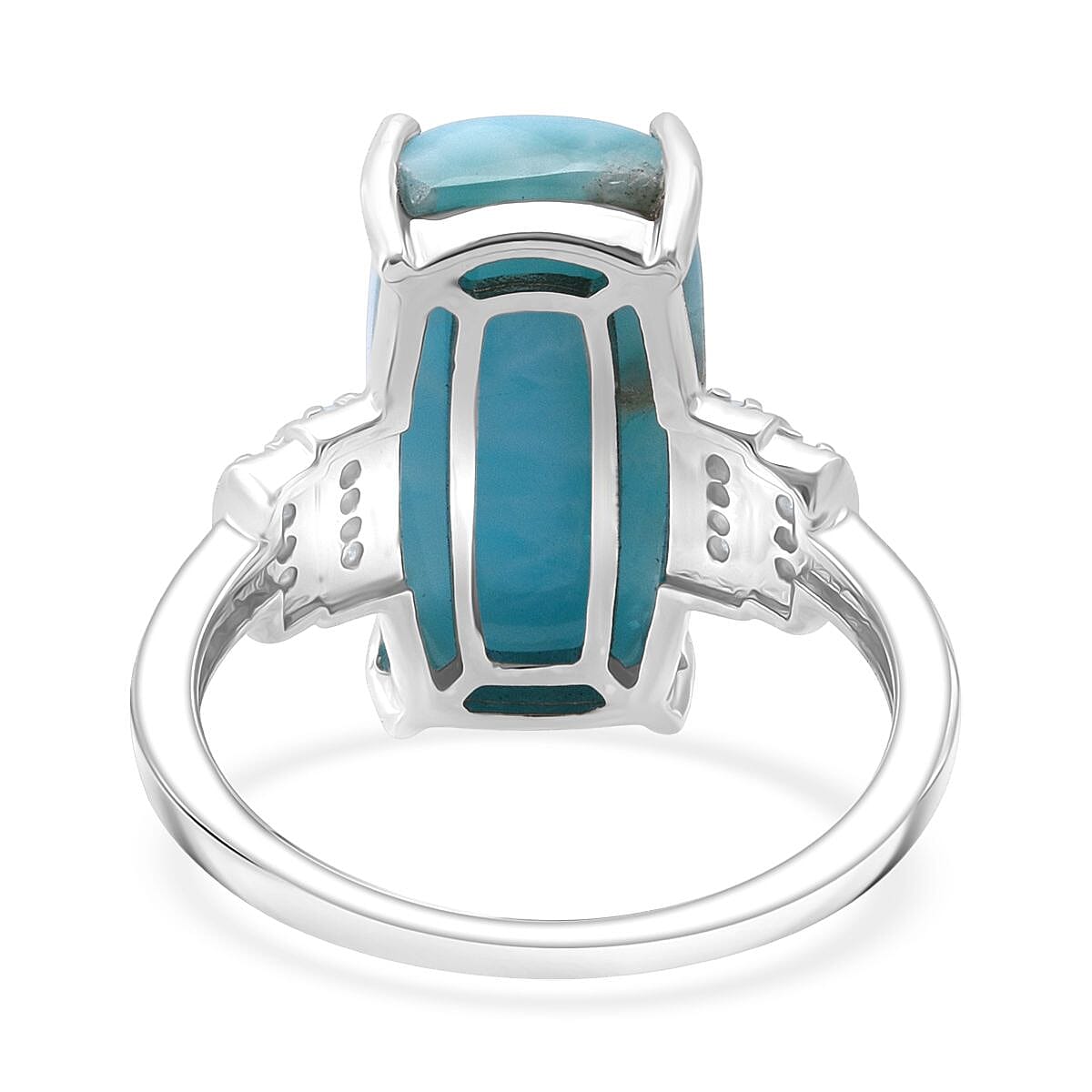 D'Joy Larimar & Moissanite Ring in Rhodium Overlay Sterling Silver 9.58 Ct.