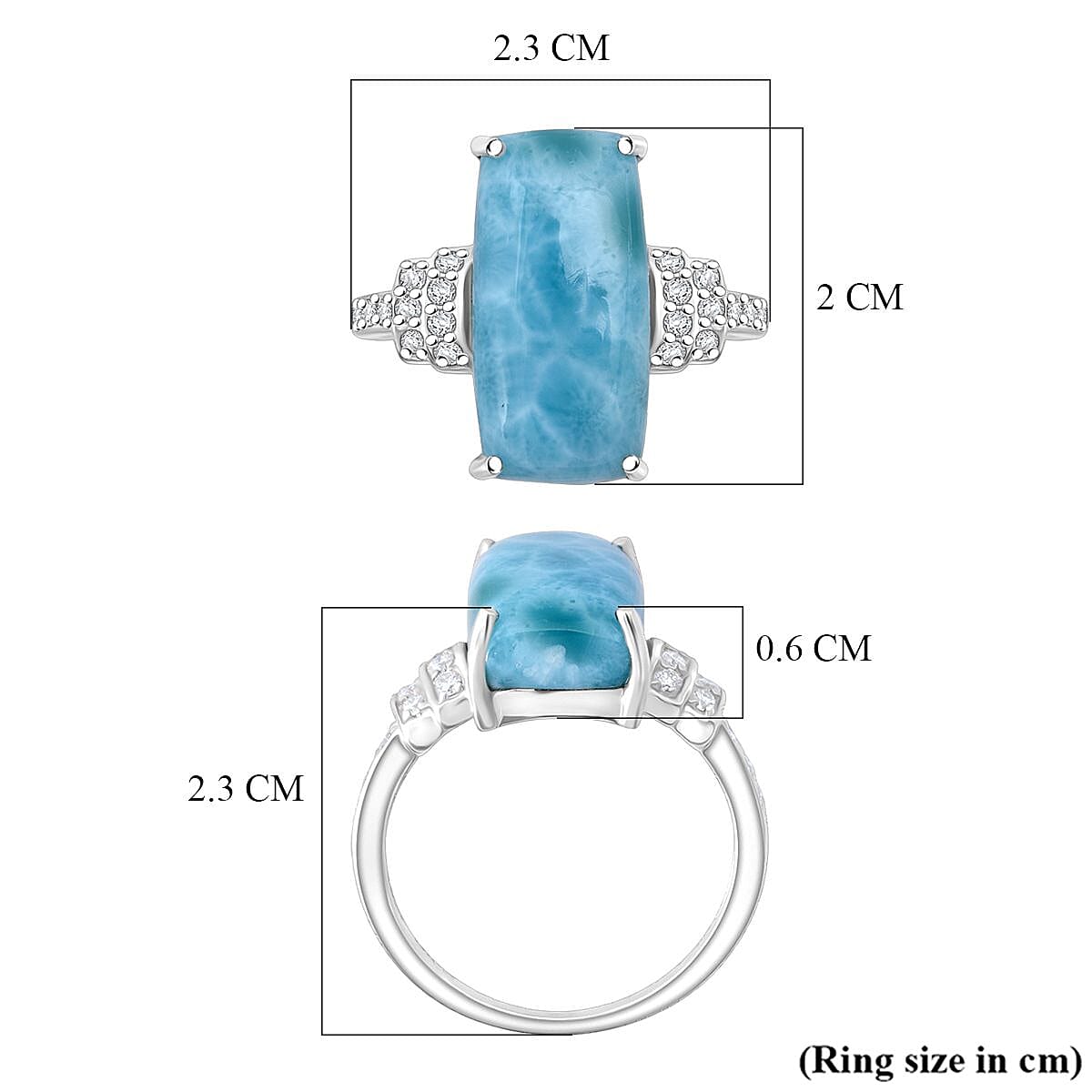 D'Joy Larimar & Moissanite Ring in Rhodium Overlay Sterling Silver 9.58 Ct.