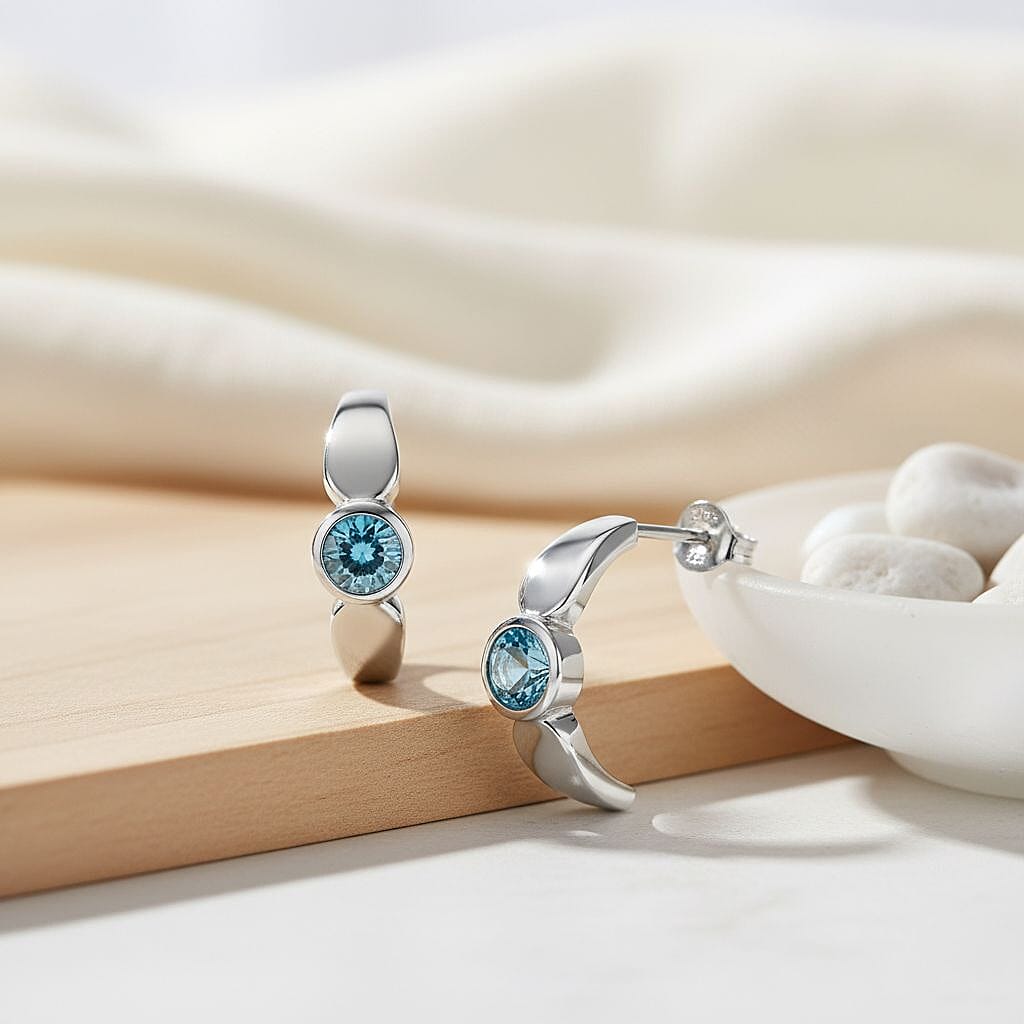 D'Joy Blue Zircon Push Back Earring in Rhodium Overlay Sterling Silver 1.64 Ct.