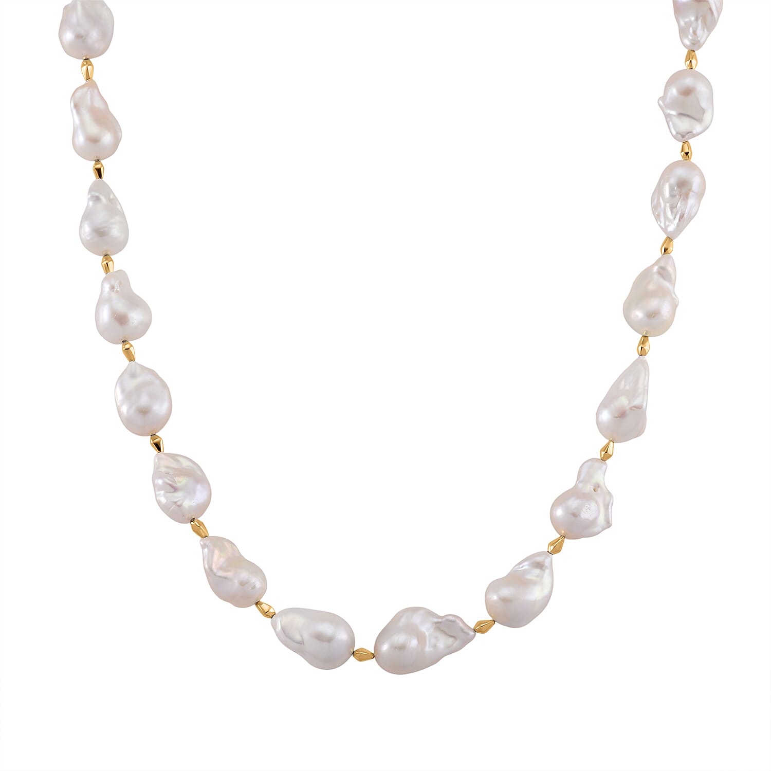 D'Joy AAAA White Baroque Pearl Necklace (Size 20) in Yellow Plating in Sterling Silver 450.00 Ct, Silver Wt. 7.00 Gms.