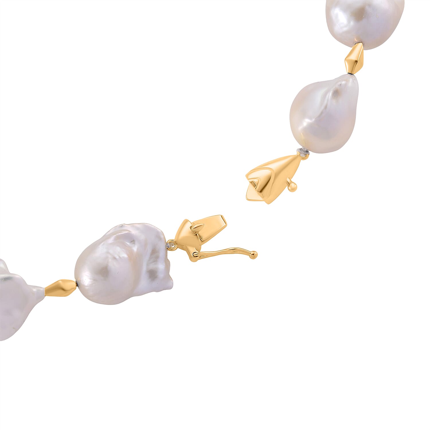 D'Joy AAAA White Baroque Pearl Necklace (Size 20) in Yellow Plating in Sterling Silver 450.00 Ct, Silver Wt. 7.00 Gms.