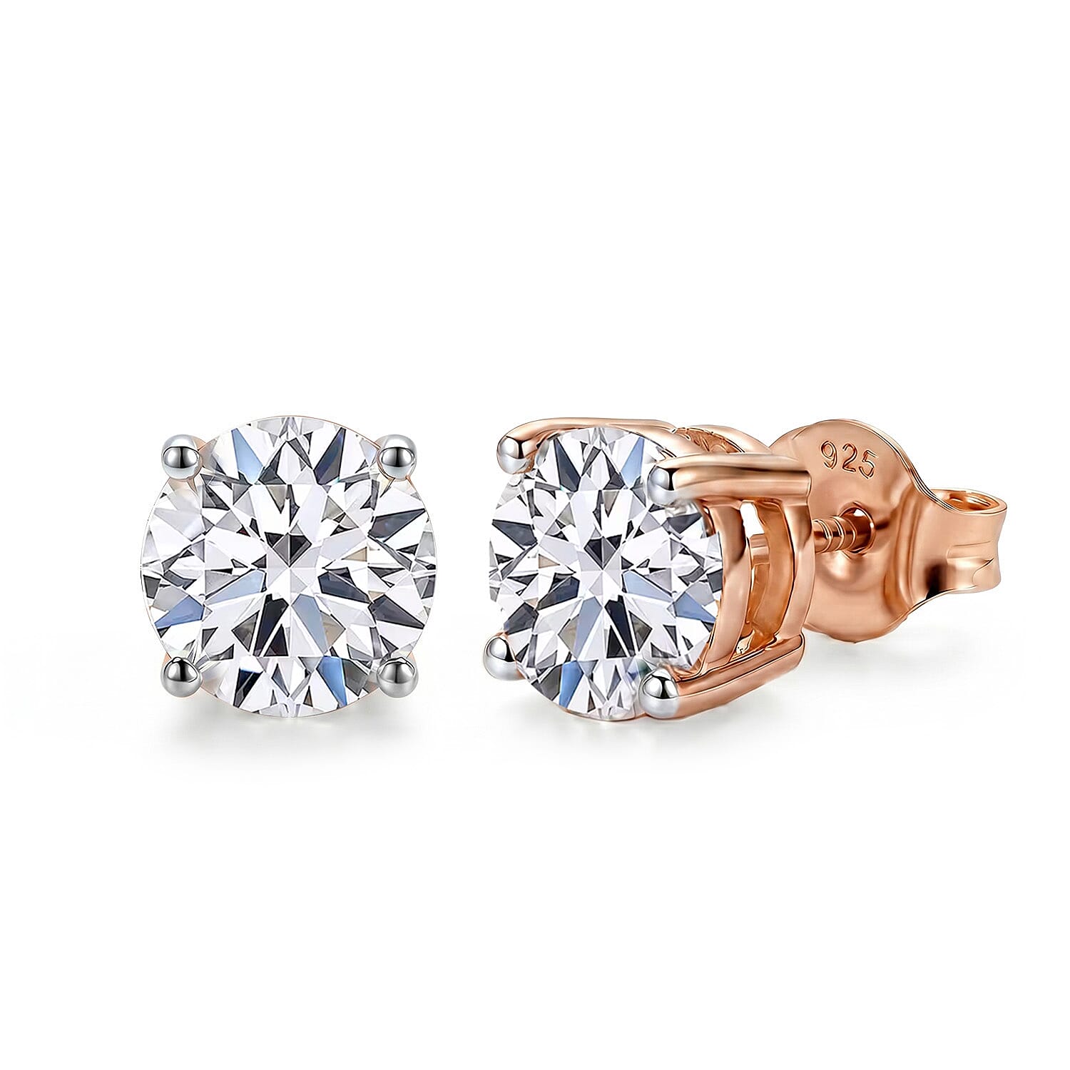 Luxuriant Lab Grown Diamond (SI-GH) Solitaire Stud Push Post Earring in 18K Vermeil Rose Gold Plated Sterling Silver 3.00 Ct.