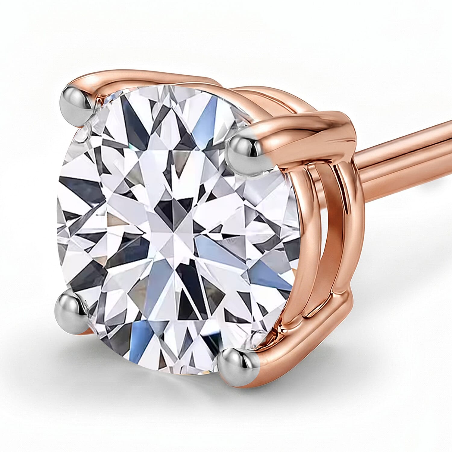 Luxuriant Lab Grown Diamond (SI-GH) Solitaire Stud Push Post Earring in 18K Vermeil Rose Gold Plated Sterling Silver 3.00 Ct.