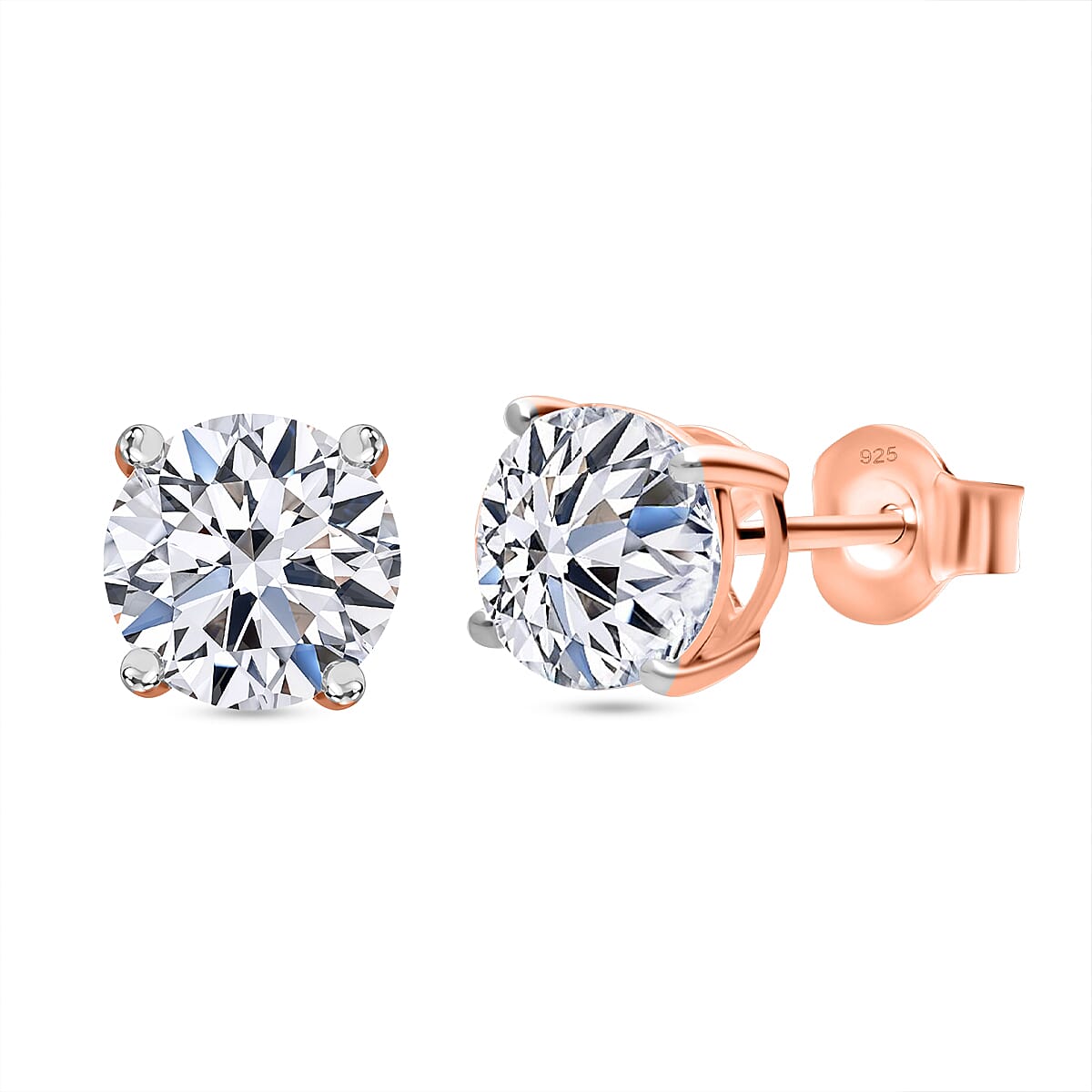 Luxuriant Lab Grown Diamond (SI-GH) Solitaire Stud Push Post Earring in 18K Vermeil Rose Gold Plated Sterling Silver 3.00 Ct.
