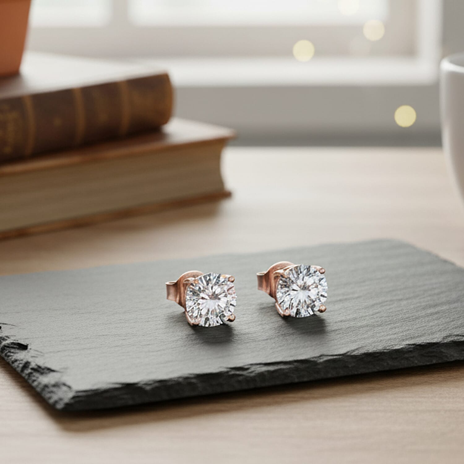 Luxuriant Lab Grown Diamond (SI-GH) Solitaire Stud Push Post Earring in 18K Vermeil Rose Gold Plated Sterling Silver 3.00 Ct.