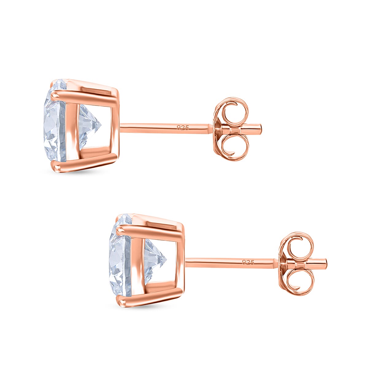 Luxuriant Lab Grown Diamond (SI-GH) Solitaire Stud Push Post Earring in 18K Vermeil Rose Gold Plated Sterling Silver 3.00 Ct.
