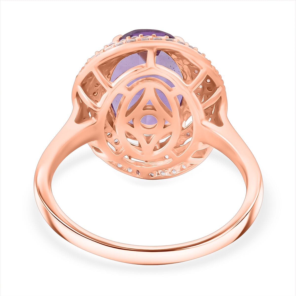 D'Joy Rose De France Amethyst, White Zircon Ring in 18K RG VermeilSterling Silver  6.340  Ct.