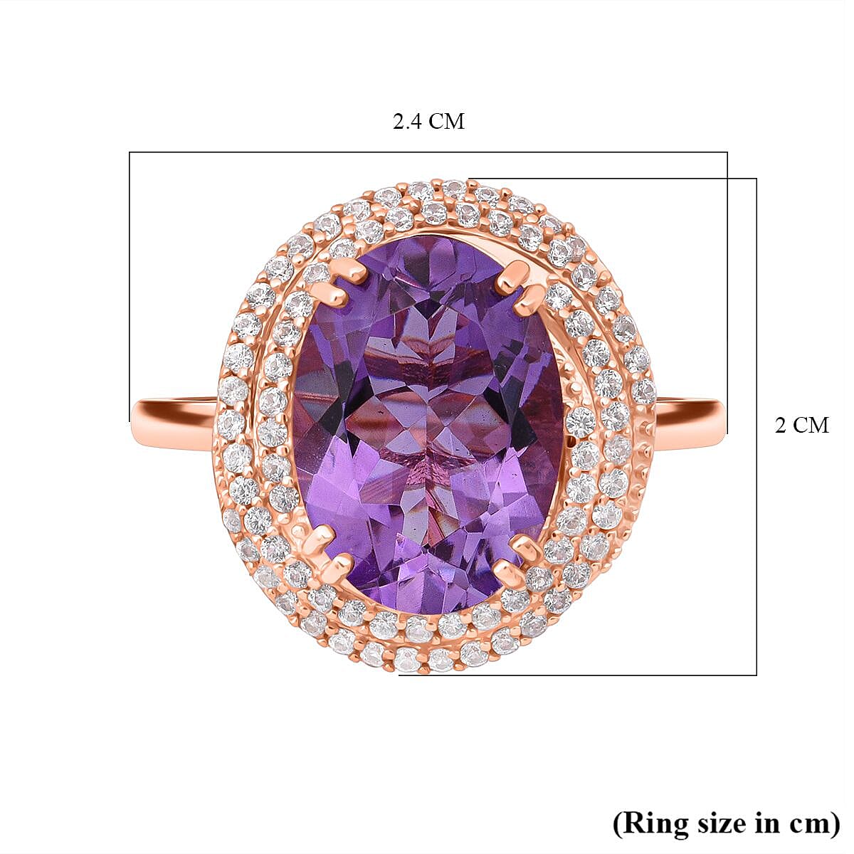 D'Joy Rose De France Amethyst, White Zircon Ring in 18K RG VermeilSterling Silver  6.340  Ct.