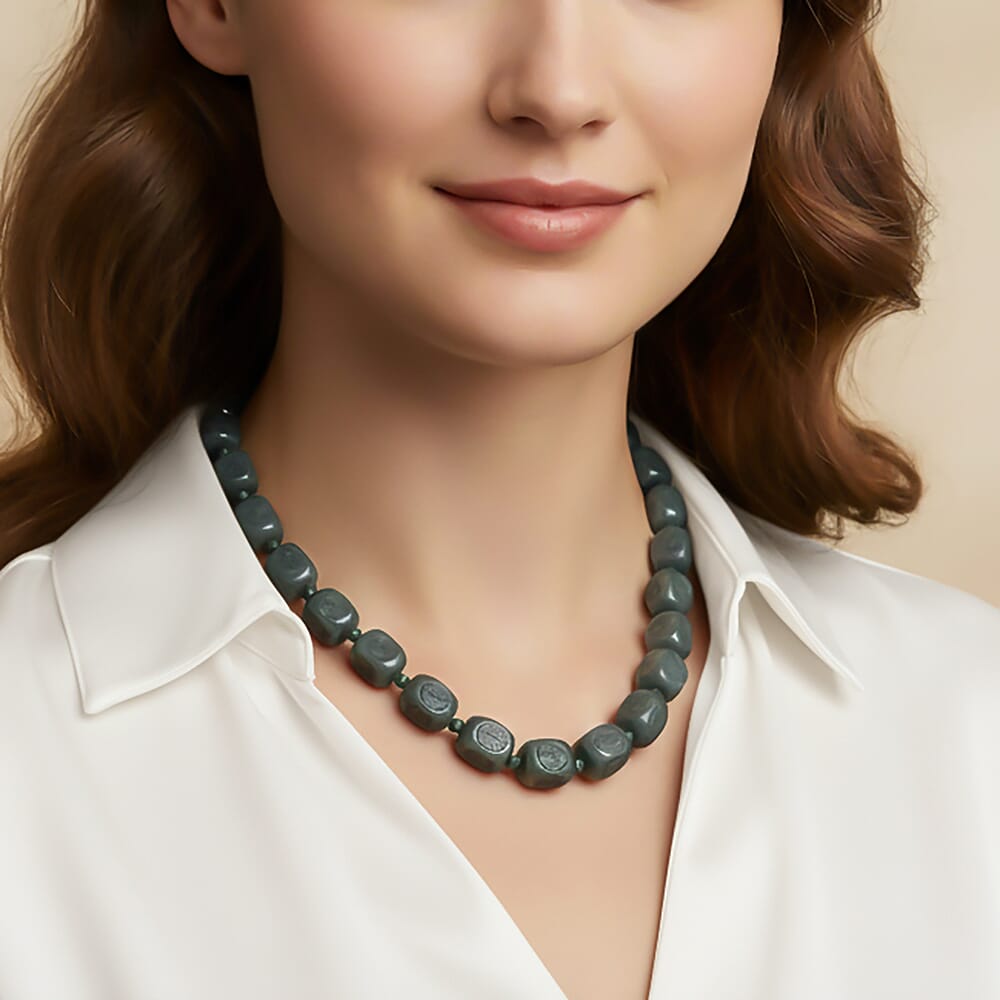 Natural Type A Jadeite Beads Necklace (Size 20 - 2 Ext) with Lobster Clasp in Rhodium Overlay Sterling Silver 610.00 Ct.