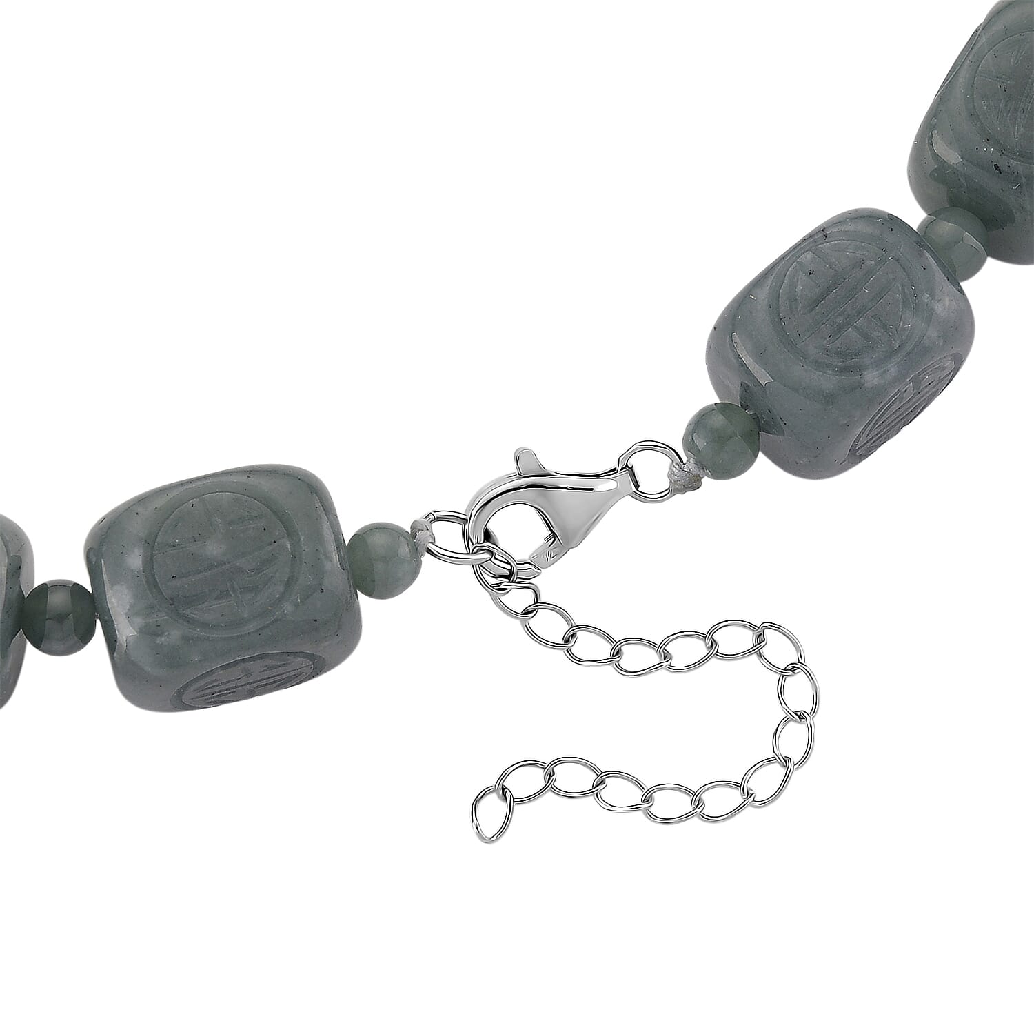 Natural Type A Jadeite Beads Necklace (Size 20 - 2 Ext) with Lobster Clasp in Rhodium Overlay Sterling Silver 610.00 Ct.