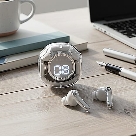 TWS Wireless Earbuds with Bluetooth 5.3, LED Battery Display Case, 30mAh Earbuds & Up to 6 Hours Playtime - White