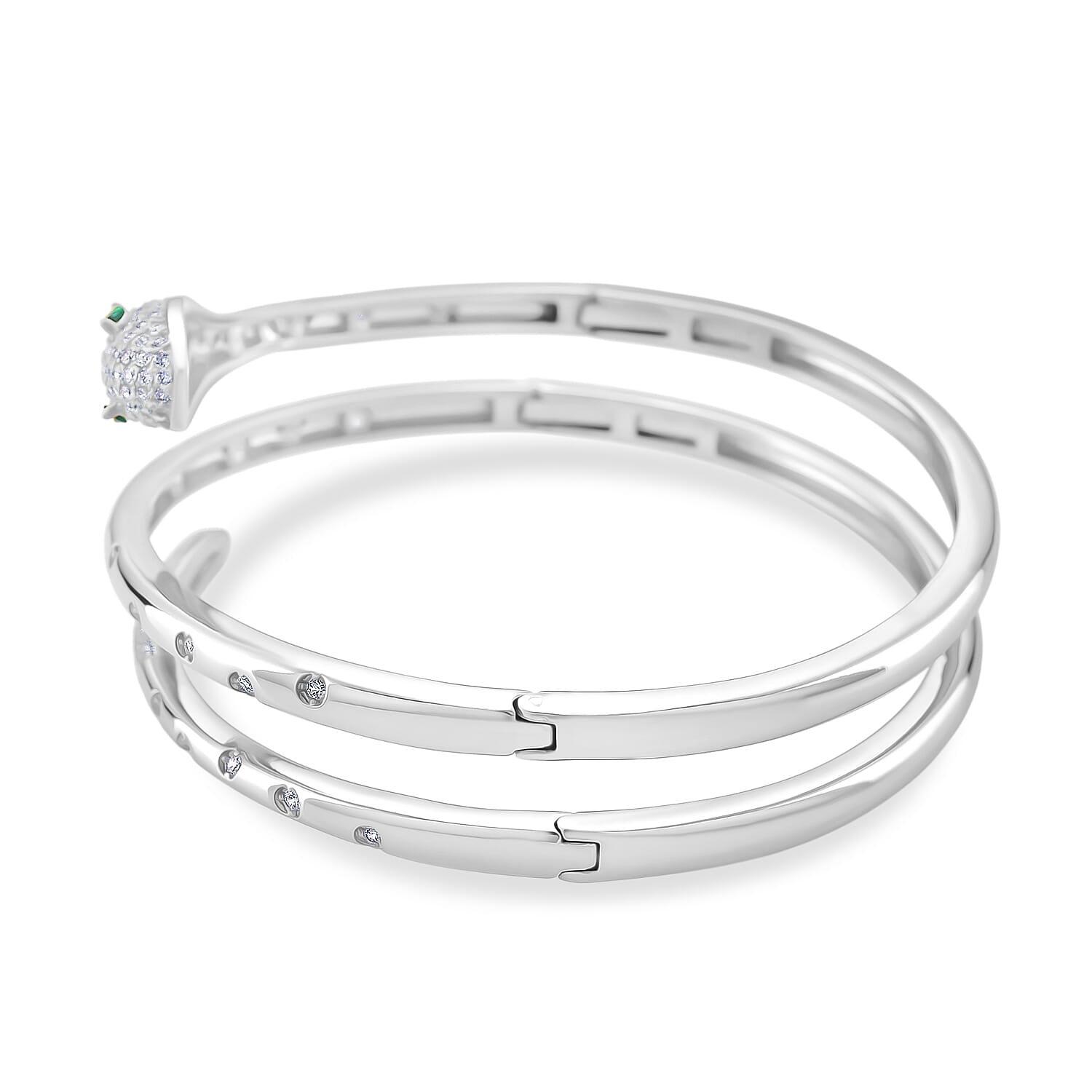 BIGGEST DESIGNER CLOSEOUT - Biacco Collection - Green Cubic Zirconia & White Cubic Zirconia Serpent Bangle