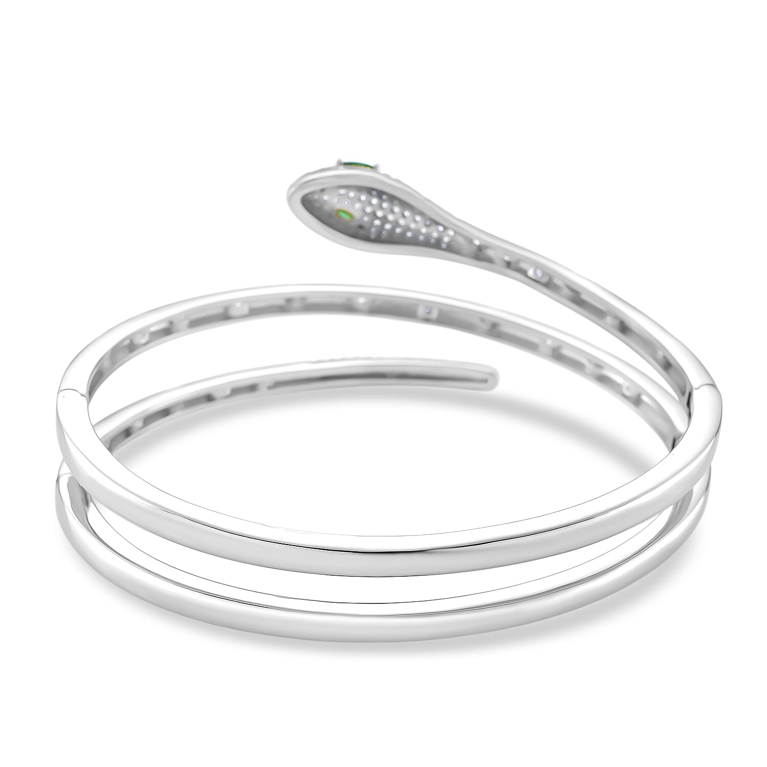 BIGGEST DESIGNER CLOSEOUT - Biacco Collection - Green Cubic Zirconia & White Cubic Zirconia Serpent Bangle