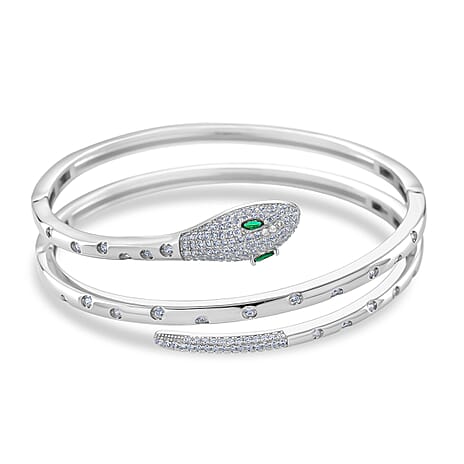 BIGGEST DESIGNER CLOSEOUT - Biacco Collection - Green Cubic Zirconia & White Cubic Zirconia Serpent Bangle