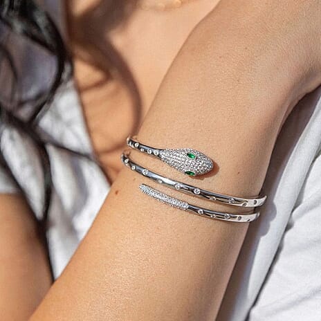 BIGGEST DESIGNER CLOSEOUT - Biacco Collection - Green Cubic Zirconia & White Cubic Zirconia Serpent Bangle