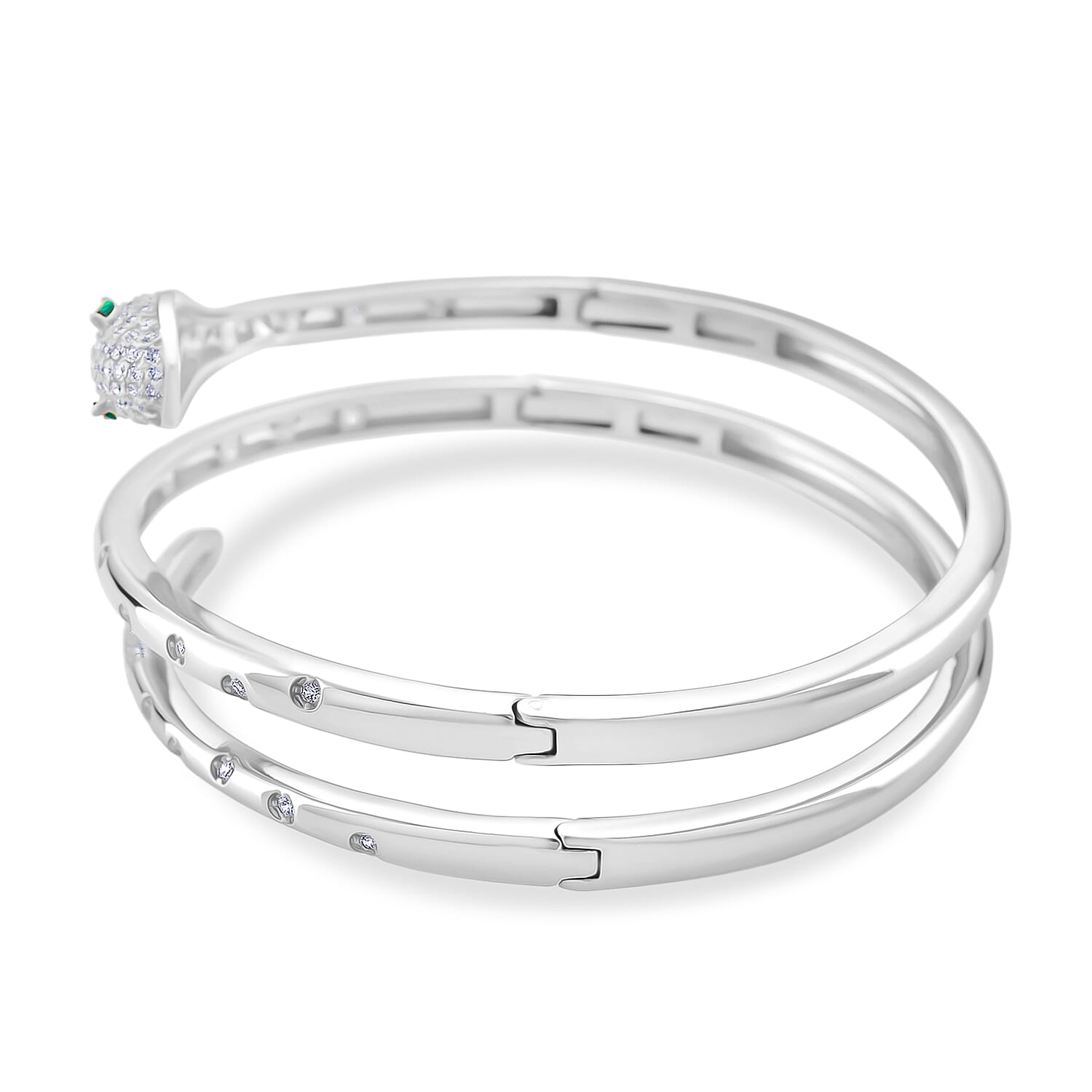 BIGGEST DESIGNER CLOSEOUT - Biacco Collection - Green Cubic Zirconia & White Cubic Zirconia Serpent Bangle