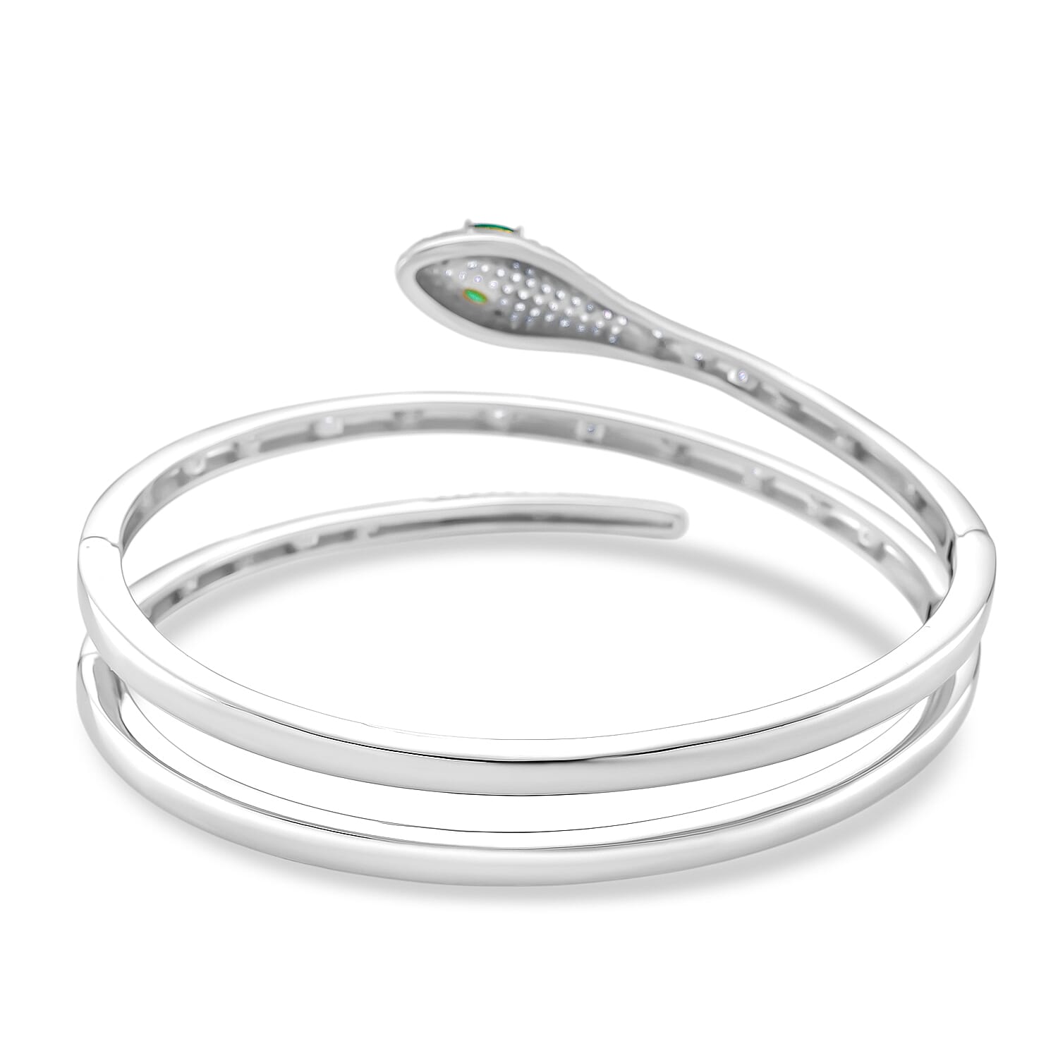 BIGGEST DESIGNER CLOSEOUT - Biacco Collection - Green Cubic Zirconia & White Cubic Zirconia Serpent Bangle