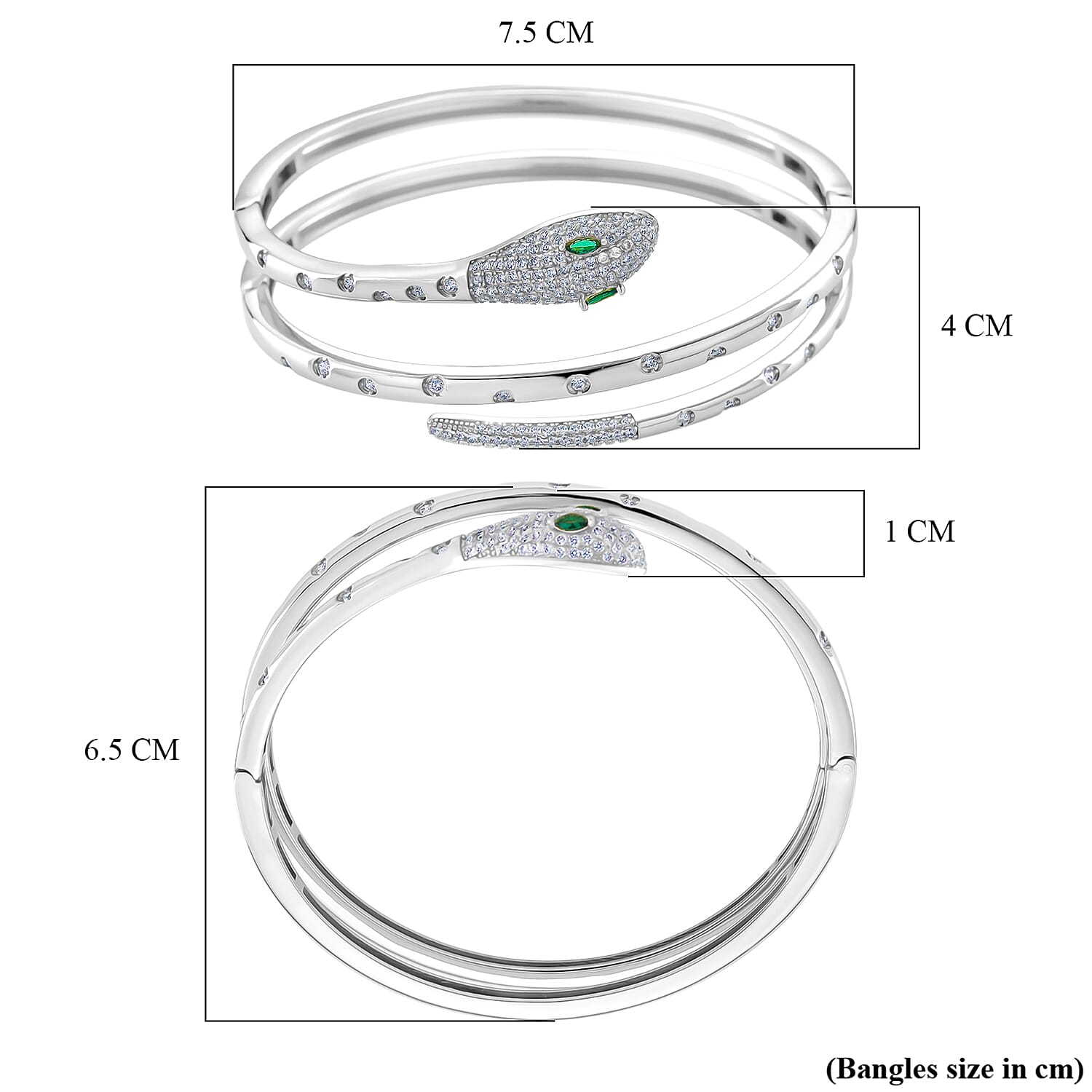 BIGGEST DESIGNER CLOSEOUT - Biacco Collection - Green Cubic Zirconia & White Cubic Zirconia Serpent Bangle