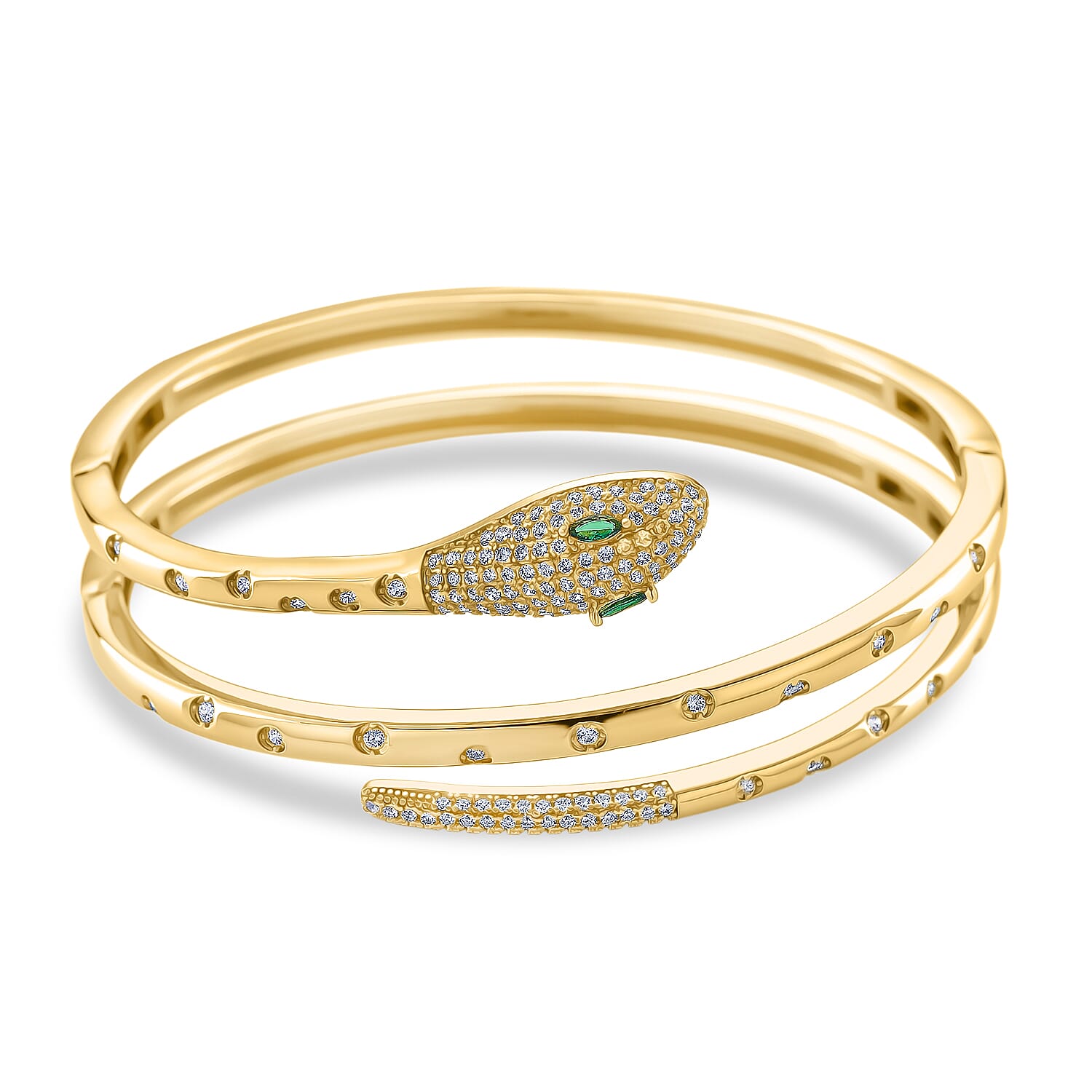 BIGGEST DESIGNER CLOSEOUT - Biacco Collection - Green Cubic Zirconia & White Cubic Zirconia Serpent Bangle