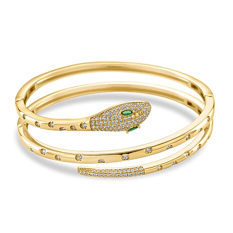 BIGGEST DESIGNER CLOSEOUT - Biacco Collection - Green Cubic Zirconia & White Cubic Zirconia Serpent Bangle