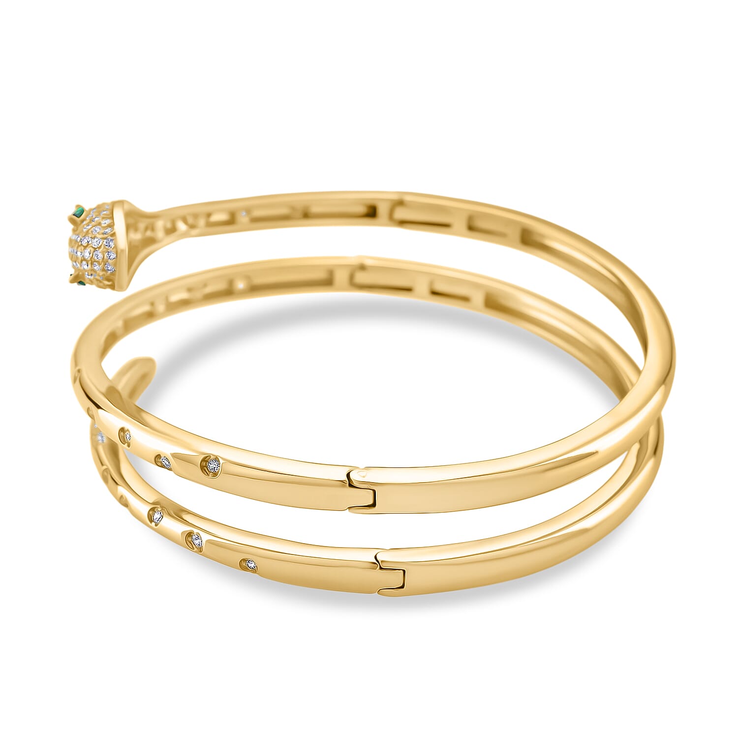 BIGGEST DESIGNER CLOSEOUT - Biacco Collection - Green Cubic Zirconia & White Cubic Zirconia Serpent Bangle