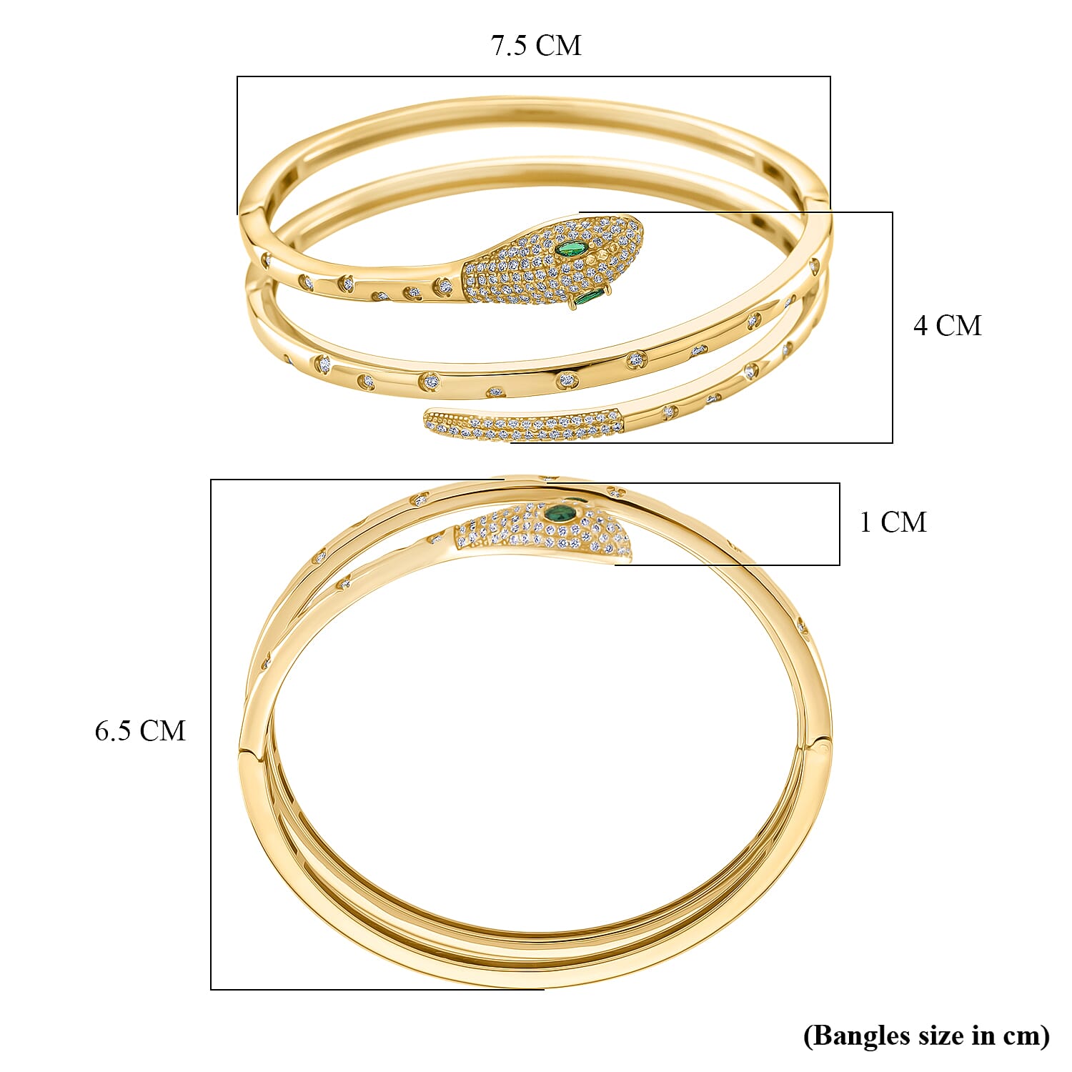 BIGGEST DESIGNER CLOSEOUT - Biacco Collection - Green Cubic Zirconia & White Cubic Zirconia Serpent Bangle