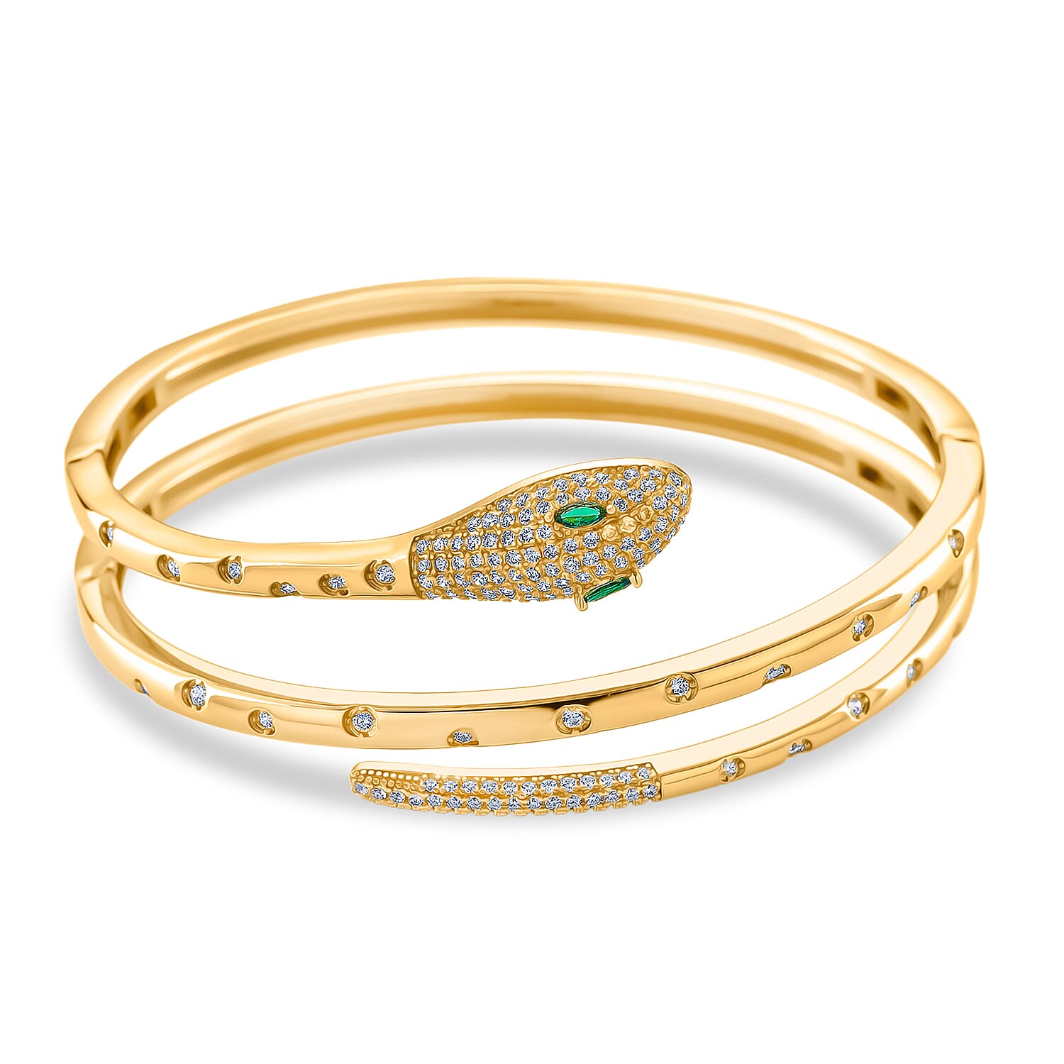BIGGEST DESIGNER CLOSEOUT - Biacco Collection - Green Cubic Zirconia & White Cubic Zirconia Serpent Bangle