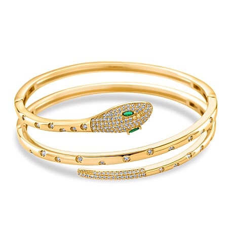 BIGGEST DESIGNER CLOSEOUT - Biacco Collection - Green Cubic Zirconia & White Cubic Zirconia Serpent Bangle