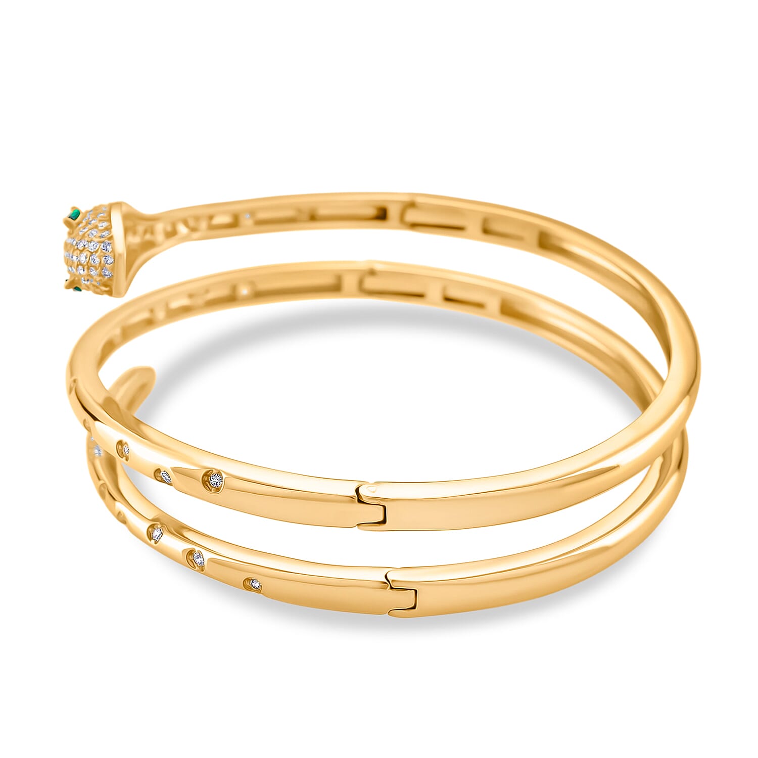 BIGGEST DESIGNER CLOSEOUT - Biacco Collection - Green Cubic Zirconia & White Cubic Zirconia Serpent Bangle