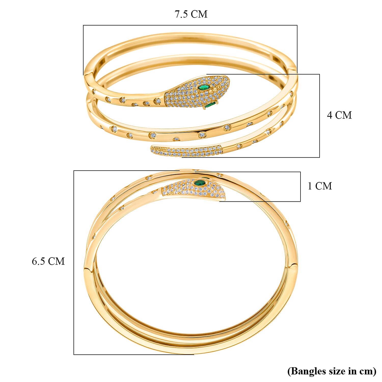 BIGGEST DESIGNER CLOSEOUT - Biacco Collection - Green Cubic Zirconia & White Cubic Zirconia Serpent Bangle