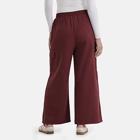 - Maisi Lightweight Cargo Trousers with Elasticated Waist (Size - L) - Burgundy