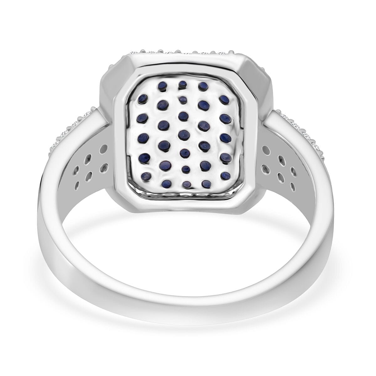 D'Joy Blue Ceylon Sapphire & White Zircon Ring in Rhodium Overlay Sterling Silver 1.96 Ct.