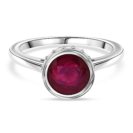 D'Joy African Ruby & Moissanite Ring in Rhodium Overlay Sterling Silver 2.23 Ct.