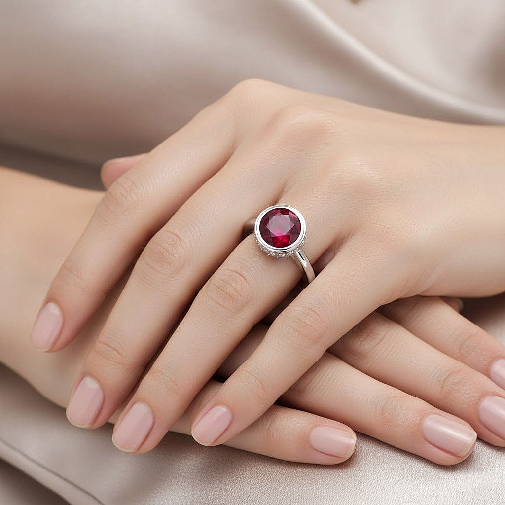 D'Joy African Ruby & Moissanite Ring in Rhodium Overlay Sterling Silver 2.23 Ct.