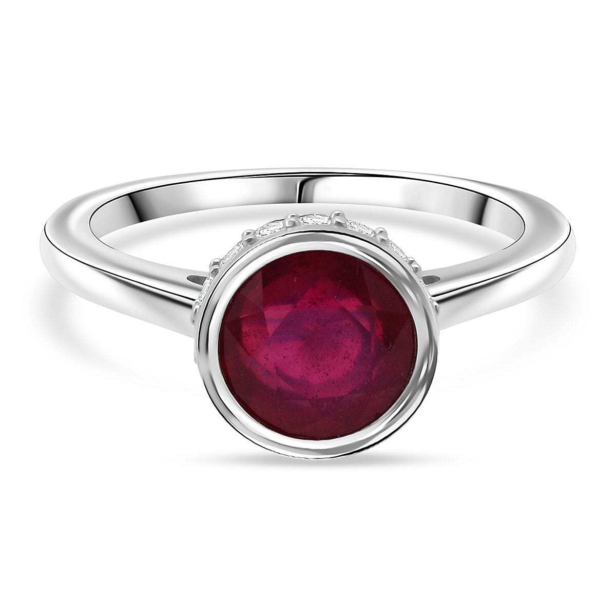 D'Joy African Ruby, Moissanite Solitaire Ring in Rhodium Overlay Sterling Silver 2.23 Ct.