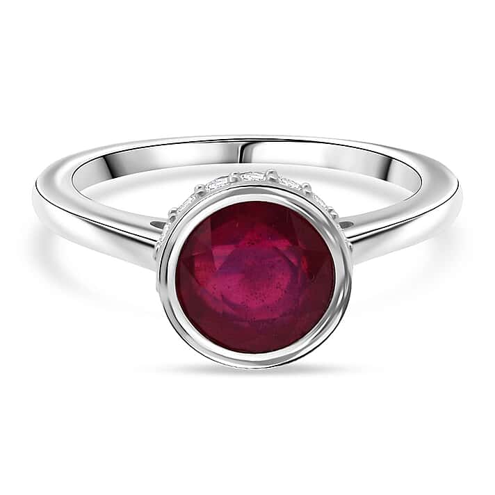 D'Joy African Ruby, Moissanite Solitaire Ring in Rhodium Overlay Sterling Silver 2.23 Ct.