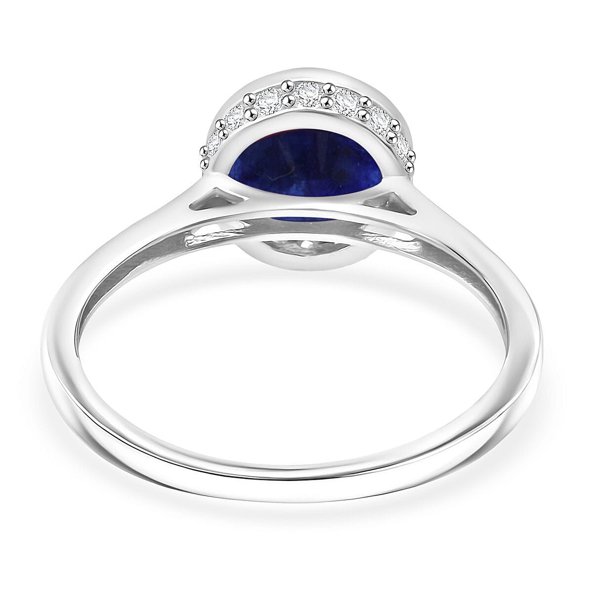 D'Joy Fissure Filled Blue Sapphire & Moissanite Ring in Rhodium Overlay Sterling Silver 2.23 Ct.
