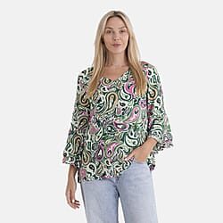 La Marey Round-Neck Flared Sleeve Printed Top 