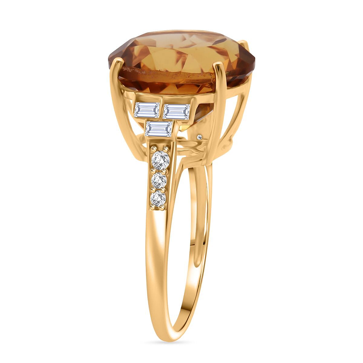 D'Joy Citrine & Moissanite Ring in 18K Vermeil Yellow Gold Plated Sterling Silver 10.31 Ct.