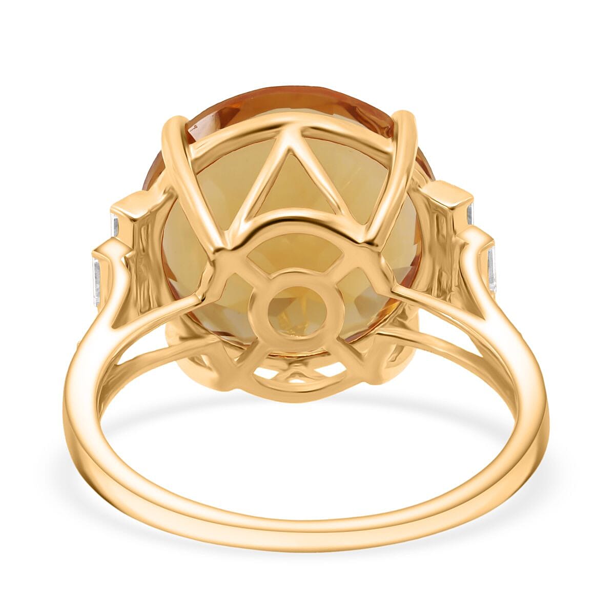 D'Joy Citrine & Moissanite Ring in 18K Vermeil Yellow Gold Plated Sterling Silver 10.31 Ct.