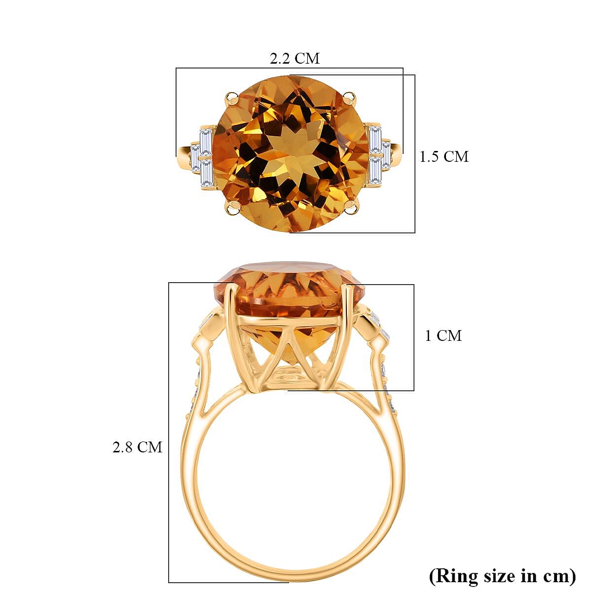 D'Joy Citrine & Moissanite Ring in 18K Vermeil Yellow Gold Plated Sterling Silver 10.31 Ct.