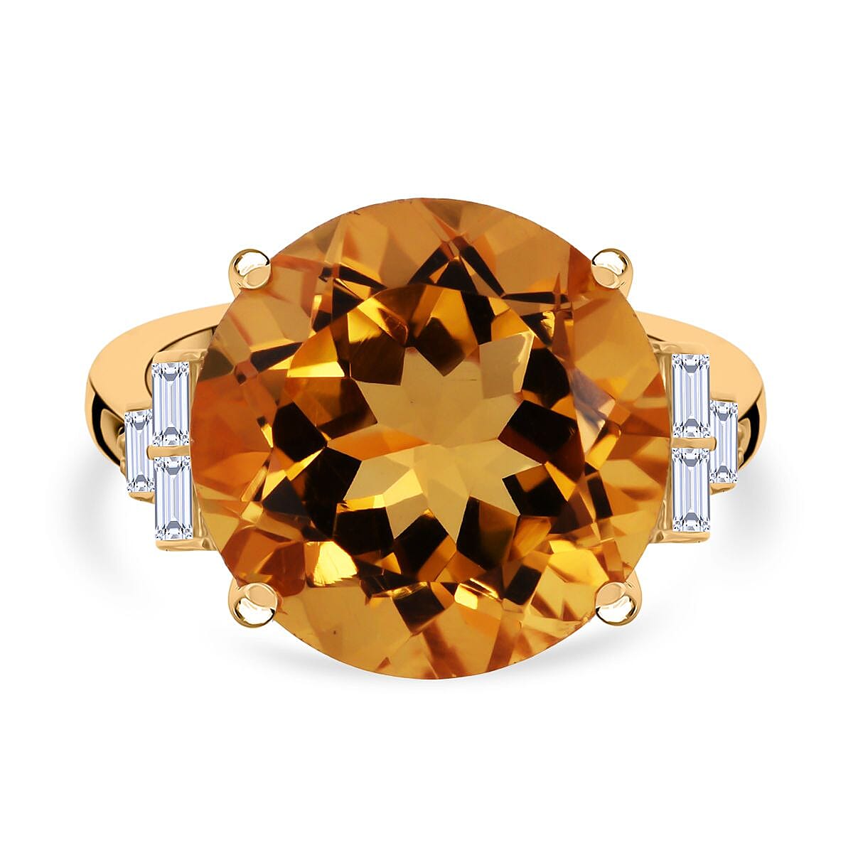D'Joy Citrine & Moissanite Ring in 18K Vermeil Yellow Gold Plated Sterling Silver 10.31 Ct.