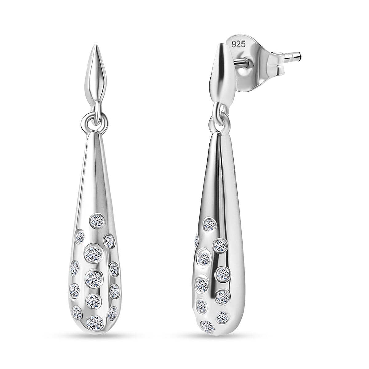 Luxuriant Lab Grown Diamond (SI-GH) Dangling Earring with Push Back in Rhodium Overlay Sterling Silver 0.26 Ct.