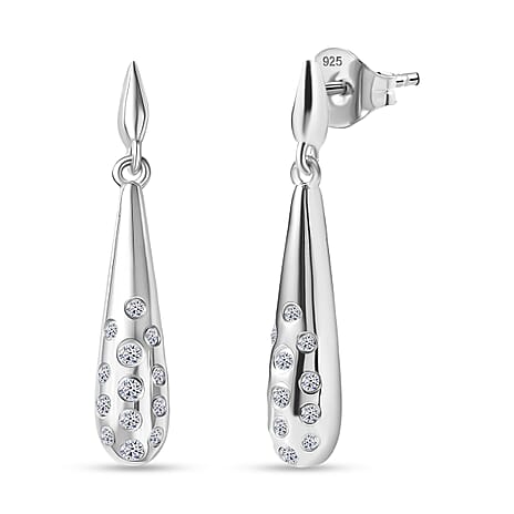 Luxuriant Lab Grown Diamond (SI-GH) Dangling Earring with Push Back in Rhodium Overlay Sterling Silver 0.26 Ct.