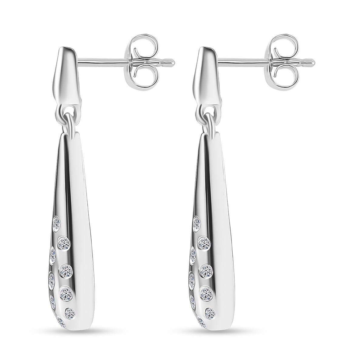 Luxuriant Lab Grown Diamond (SI-GH) Dangling Earring with Push Back in Rhodium Overlay Sterling Silver 0.26 Ct.