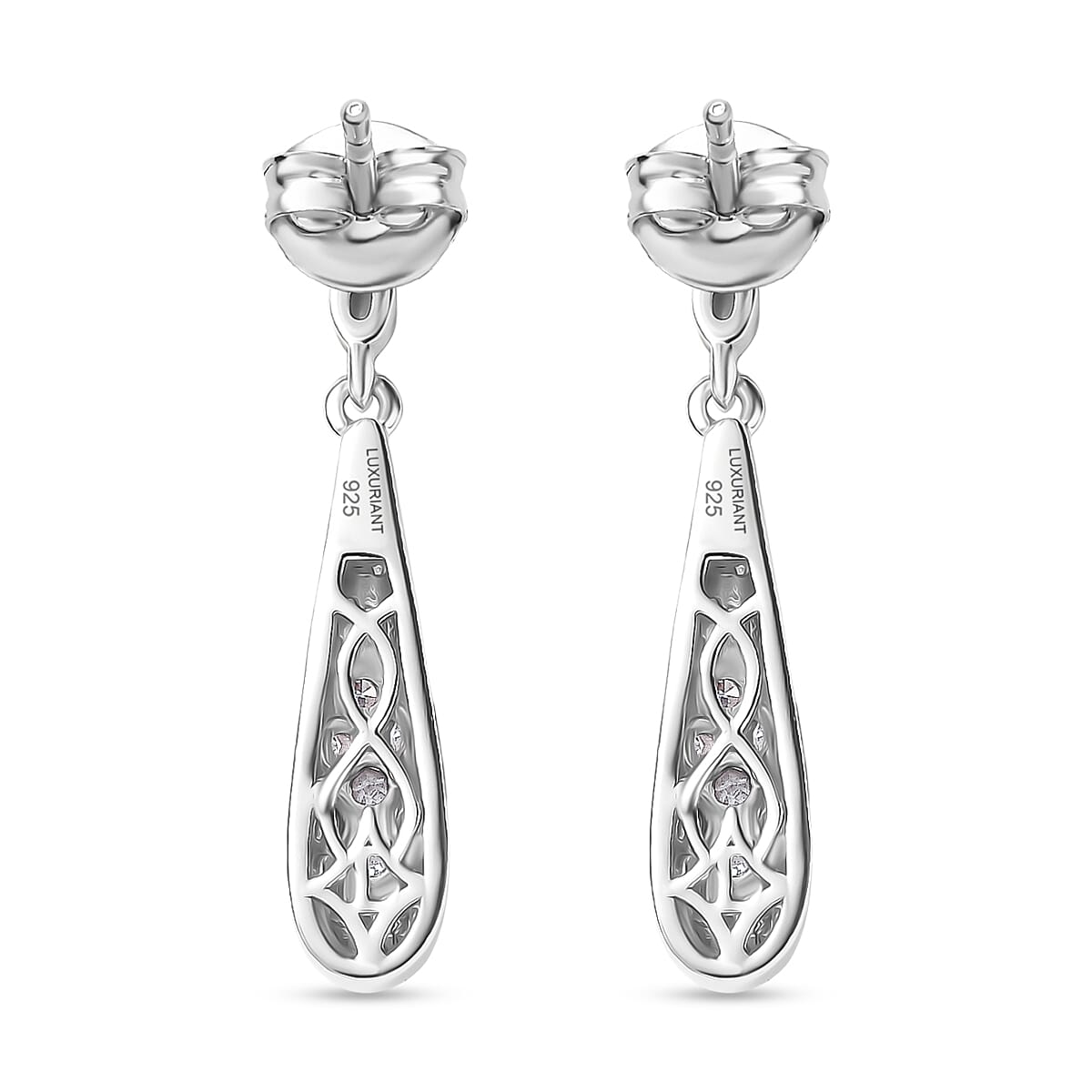 Luxuriant Lab Grown Diamond (SI-GH) Dangling Earring with Push Back in Rhodium Overlay Sterling Silver 0.26 Ct.