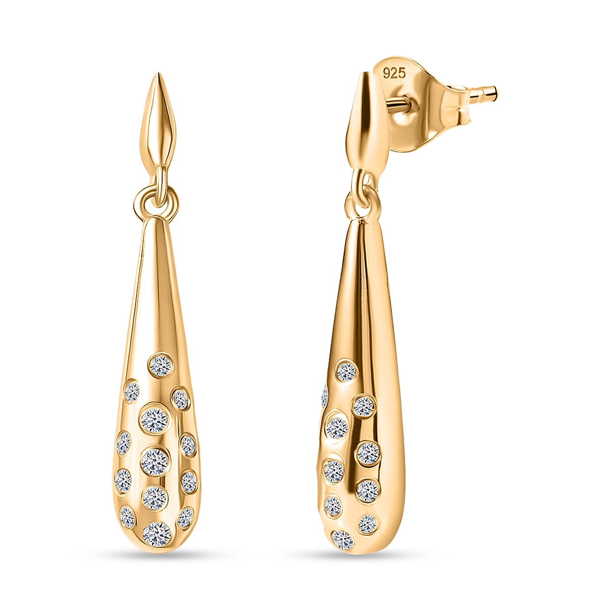 Luxuriant Lab Grown Diamond (SI-GH) Dangling Earring with Push Back in 18K Vermeil Yellow Gold Plated Sterling Silver 0.26 Ct.