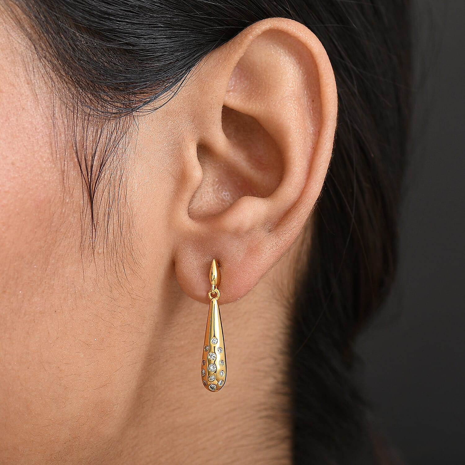 Luxuriant Lab Grown Diamond (SI-GH) Dangling Earring with Push Back in 18K Vermeil Yellow Gold Plated Sterling Silver 0.26 Ct.